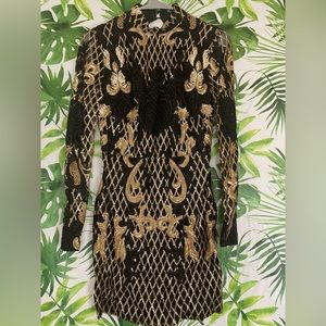 Fashion Nova• Black MIDI Dress with gold sequence